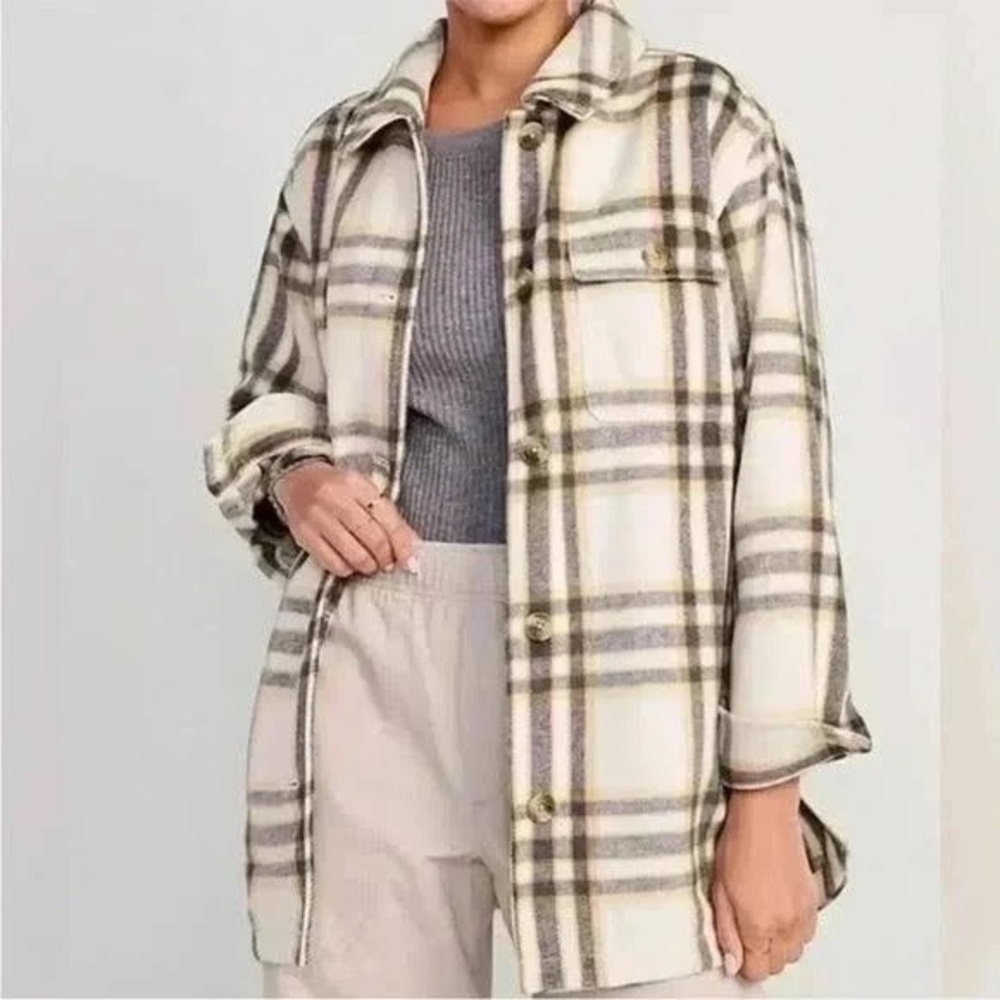 Old Navy Cream Plaid Utility Jacket